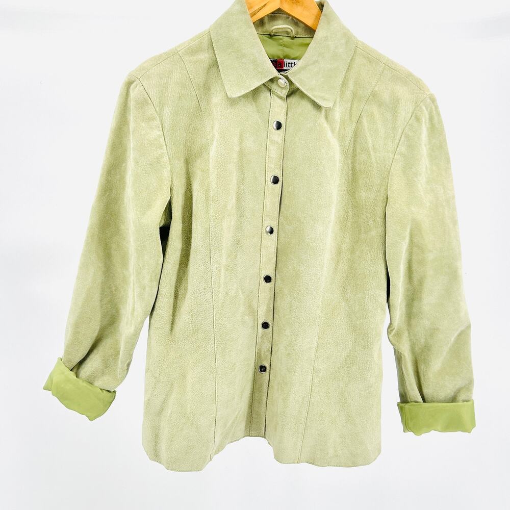 Vintage 90s Live a Little Sage Green Suede Leather Shacket